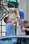 Michael Buble seen leaving a restaurant with his son Noah in Miami