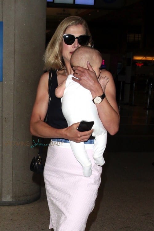 Rosamund Pike with son Atom at LAX