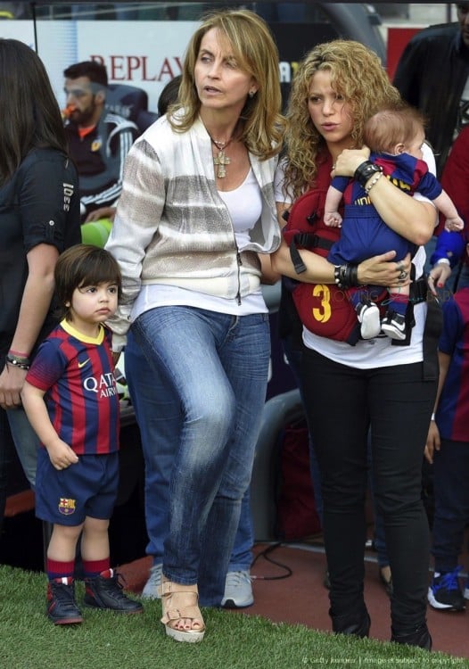 Shakira with sons Milan and Sasha at FC Barcelona vs Valencia CF game in Barcelona