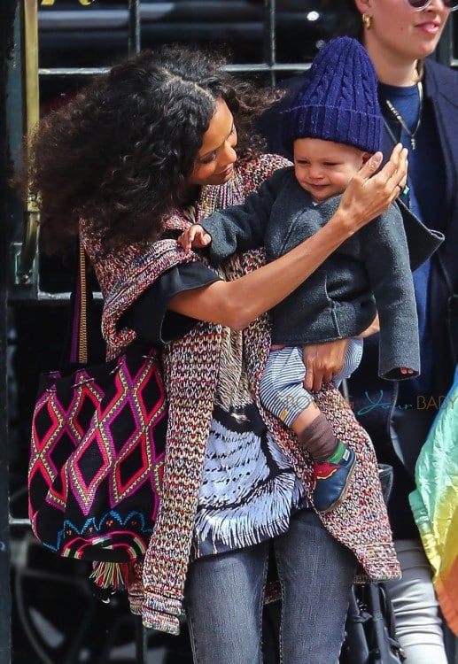 Thandie Newton is seen catching a cab with her son Booker in NYC