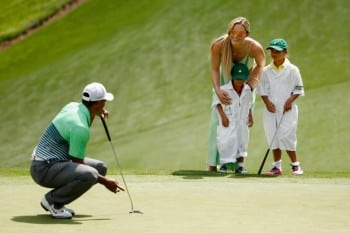 Tiger Woods with girlfriend Lindsey Vonn and kids Sam and Charlie at the master par-3 tournament