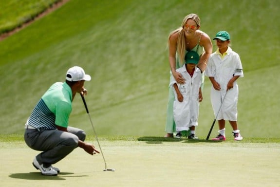 Tiger Woods with girlfriend Lindsey Vonn and kids Sam and Charlie at the master par-3 tournament