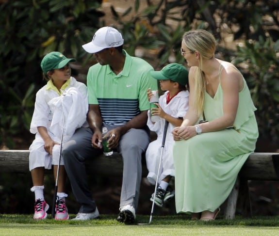 Tiger Woods with girlfriend Lindsey Vonn and kids Sam and Charlie at the master par-3 tournament