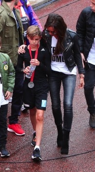 Victoria Beckham with son Romeo at mini London Marathon