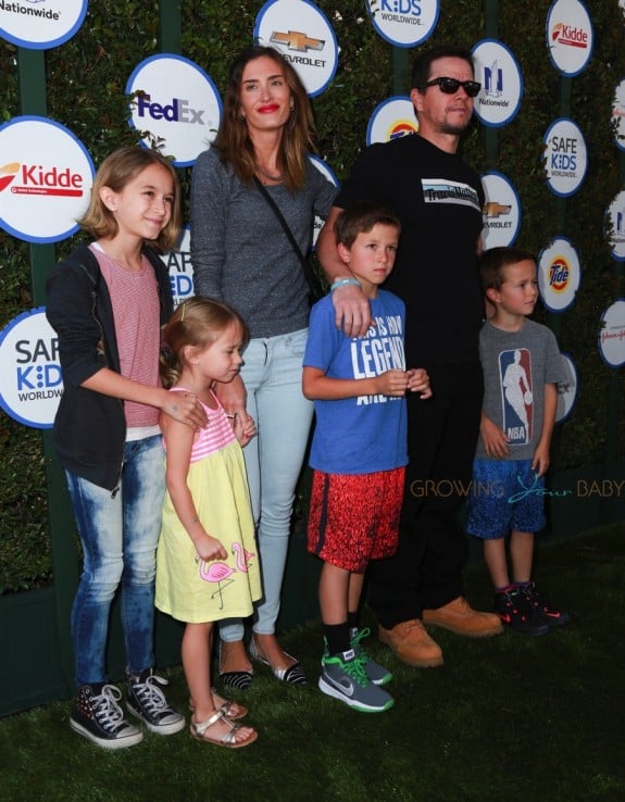 Wark Wahlberg and Rhea Durham with kids Michael, Brendon, Ella and Grace at The Safe Kids Day in Los Angeles