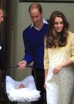 Catherine, Duchess of Cambridge and Prince William, Duke of Cambridge, leave St Mary's hospital with their new baby daughter