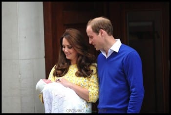 Catherine, Duchess of Cambridge and Prince William, Duke of Cambridge proudly show off their new baby daughter