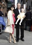 A very pregnant Hilaria Baldwin with husband Alec and daughter Carmen
