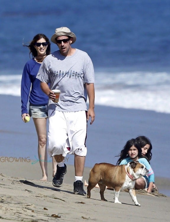 Adam Sandler a the beach in LA with Wife Jackie and daughters Sunny and Sadie