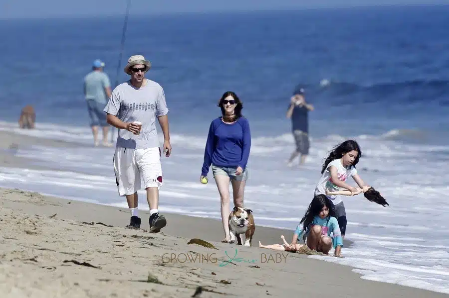 Adam Sandler a the beach in LA with Wife Jackie and daughters Sunny and Sadie