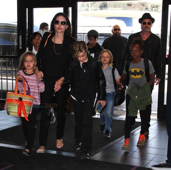 Angelina Jolie and Brad Pitt at LAX with their kids Maddox, Pax, Zahara, Shiloh, Vivienne and Knox