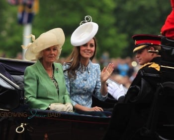 Catherine Duchess of Cambridge rides with Camila Parker Bowles to the trooping of the color ceremony