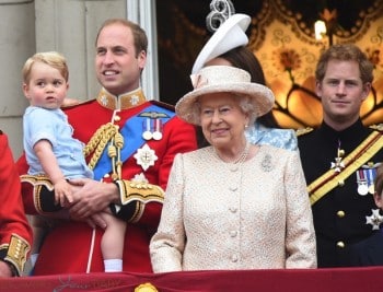 HRH the Queen with Prince William, Kate Middleton and Prince George
