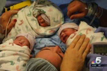 Holly and Jason Bennett with their triplets