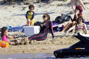 Mariah Carey at the beach with twins Moroccan & Monroe in Sardinia