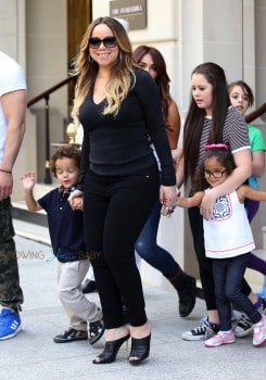 Mariah Carey exits her Paris Hotel with twins Moroccan & Monroe Cannon