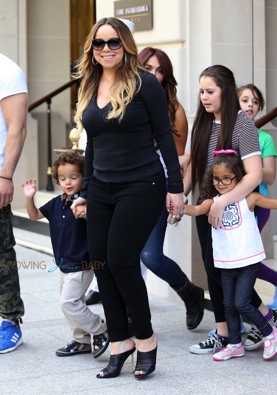 Mariah Carey exits her Paris Hotel with twins Moroccan & Monroe Cannon