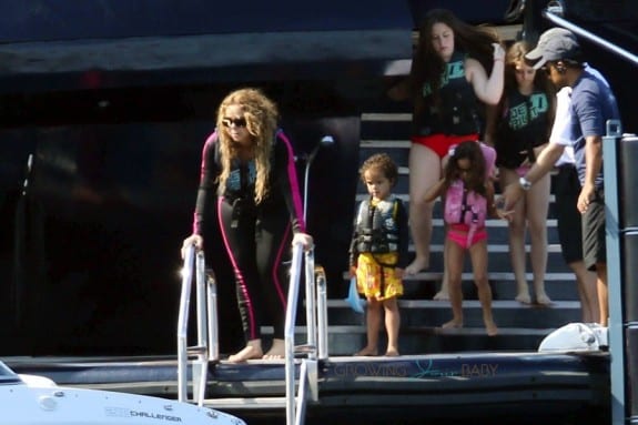 Mariah Carey on a yacht with twins Moroccan and Monroe in Sardinia