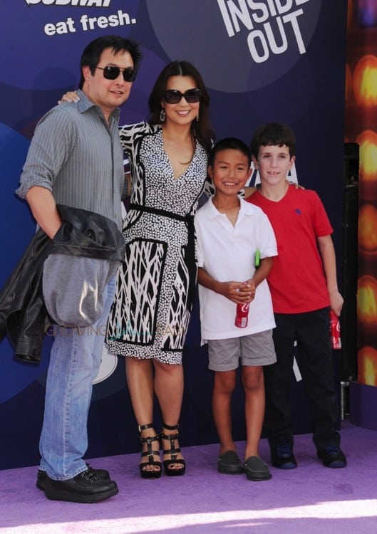 Ming-Na Wen attends the premiere of Inside Out with husband Eric and kids Michaela and Cooper