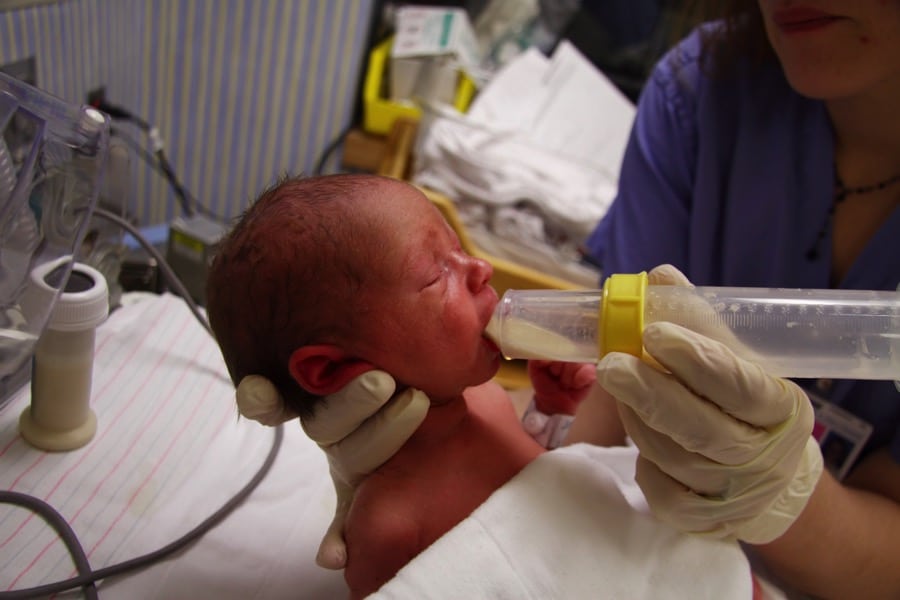 Preemie drinking milk