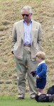 Prince George watches with The Duchess of Cambridge as Prince William plays polo with Prince Harry