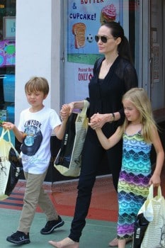 Angelina Jolie shops at Barnes and Nobel with twins Knox & Vivienne