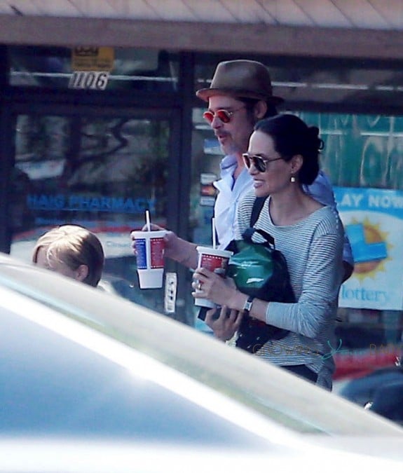 Brad and Angelina leave Subway after a trip to Toys R Us