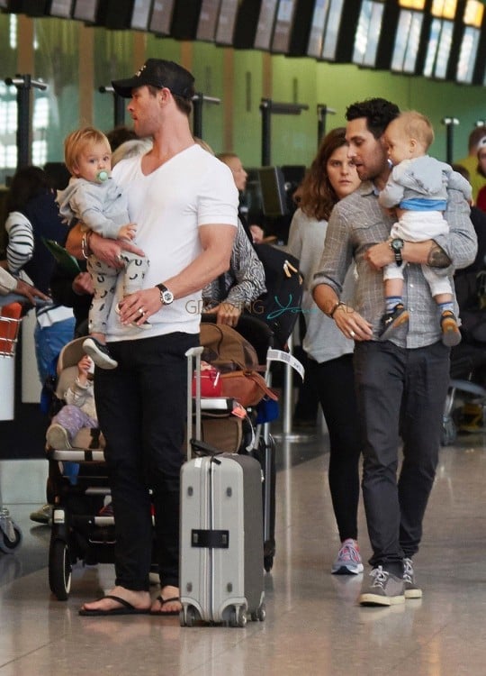 Chris Hemsworth in London with their twins Tristan and Sasha