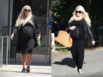 Comparison of sisters Ashlee and Jessica Simpson in their last trimesters with baby #2
