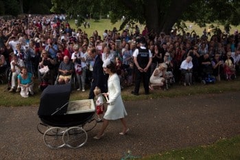 Duke & Duchess of Cambridge push baby Charlotte in a Millson pram on Christening Day
