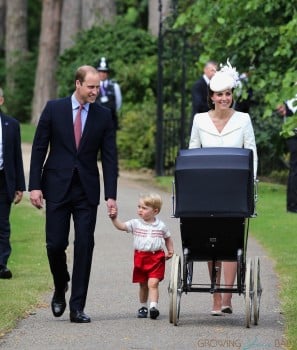 Duke and Duchess of Cambridge push baby Charlotte in a Millson pram on Christening Day