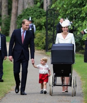 Duke and Duchess of Cambridge push baby Charlotte in a Millson pram on Christening Day
