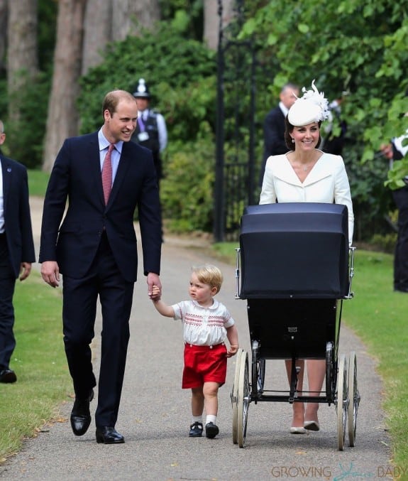 Duke and Duchess of Cambridge push baby Charlotte in a Millson pram on Christening Day