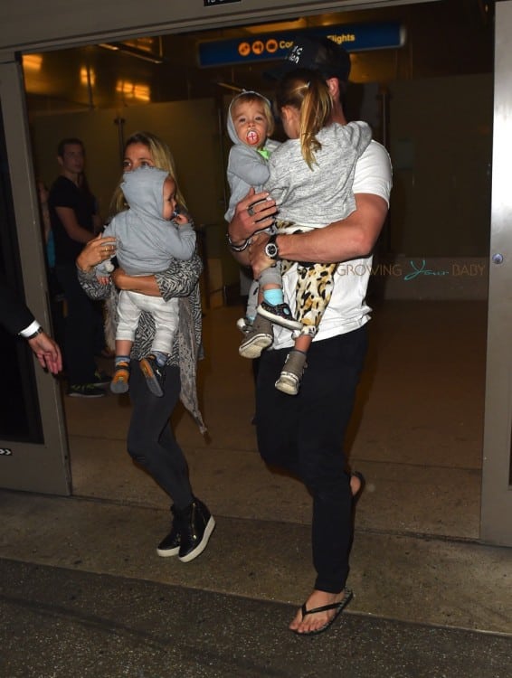 Elsa Pataky and Chris Hemsworth at LAX with their kids India, Tristan and Sasha