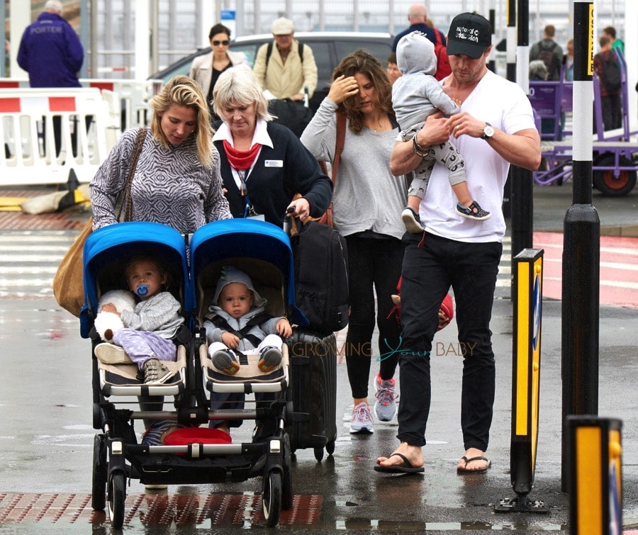 Elsa Pataky and Chris Hemsworth in London with their kids India, Tristan and Sasha
