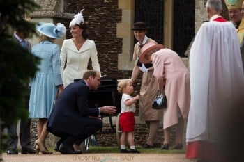 HRH Queen Elizabeth chats with Prince George at Princess Charlotte's Christening
