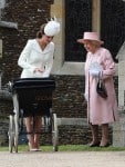 HRH Queen Elizabeth with the Duchess of Cambridge at Princess Charlotte's Christening