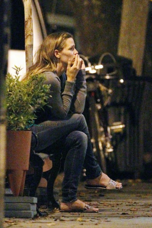 Jennifer Garner seen all alone in tears as she talks on phone outside the 'La Tavola' Restaurant after a long day of filming Miracles from Heaven in Atlanta