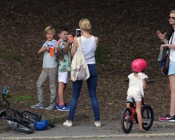 Kelly Rutherford take a picture of son Hermes in Central Park