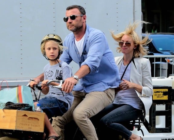 Liev Schreiber & Naomi Watts Out For A Bicycle Ride In NYC with son Sasha