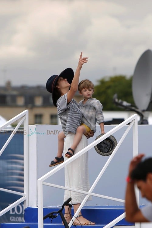 Marion Cotillard & cute son Marcel cheer for her husband Guillaume Canet  during Longines Global Champions Tour