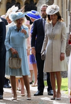 Michael Middleton, Camilla, Duchess of Cornwall, and Carole Middleton at Princess Charlotte's Christening