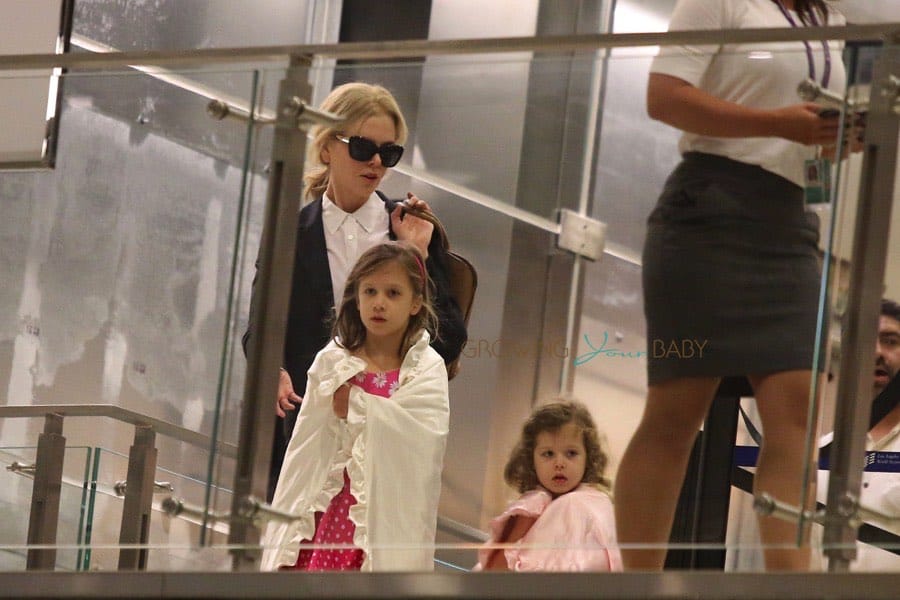 Nicole Kidman with daughters Faith and Sunday at LAX