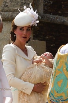 The Duchess of Cambridge, Kate Middleton cradles Princess Charlotte at her Christening