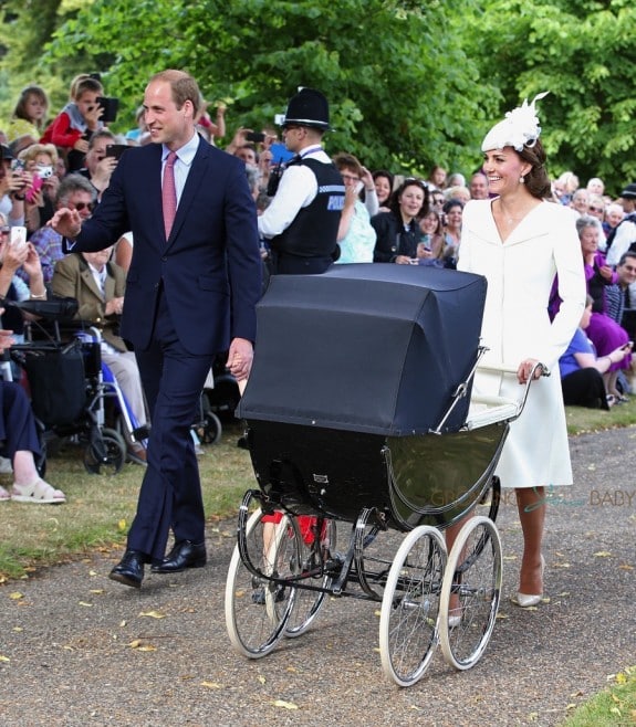 The Duke and Duchess and their children arrive at St Mary Magdalene Church for Princess Charlotte's christening