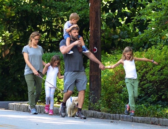 Ben Affleck and Jennifer Garner out for a stroll in Atlanta with kids Sam, Seraphina and Violet