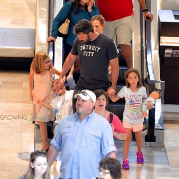 Ben Affleck at the mall in Atlanta with kids Seraphina, Samuel and Violet