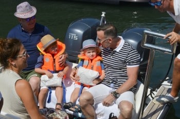 Elton John & David Furnish with sons Elijah and Zachary  in St