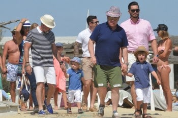Elton John and David Furnish with sons Elijah and Zachary  in St