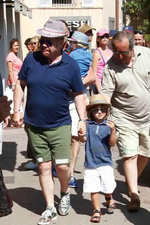 Elton John strolls wih his son Zachary in ST.Tropez